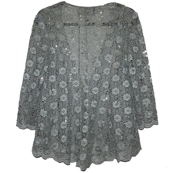 2 Piece Silver Lace and Sequin Sleeveless Maxi Dress with Jacket Size 10 - Picture 5 of 8